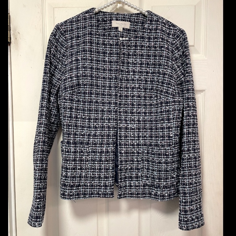 Talbots Women Cotton Tweed Plaid Blazer Jacket Size 6 Career Business Casual EUC